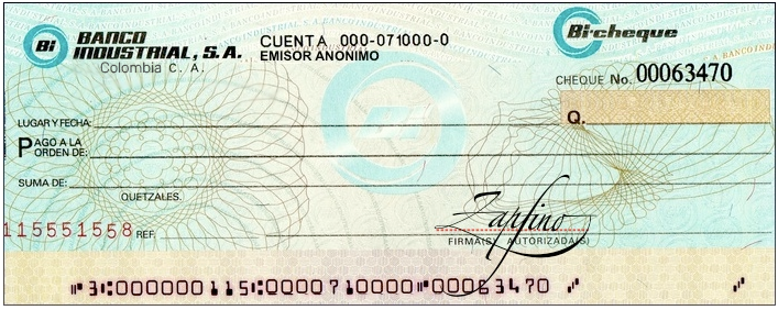 Pasos para llenar un cheque en blanco en Colombia.