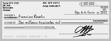 Pasos para llenar un cheque nominativo en Chile.
