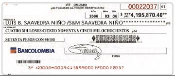 Como llenar y cuales son las partes de un cheque colombiano.
