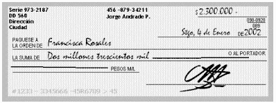 Como llenar un cheque nominativo en Argentina.